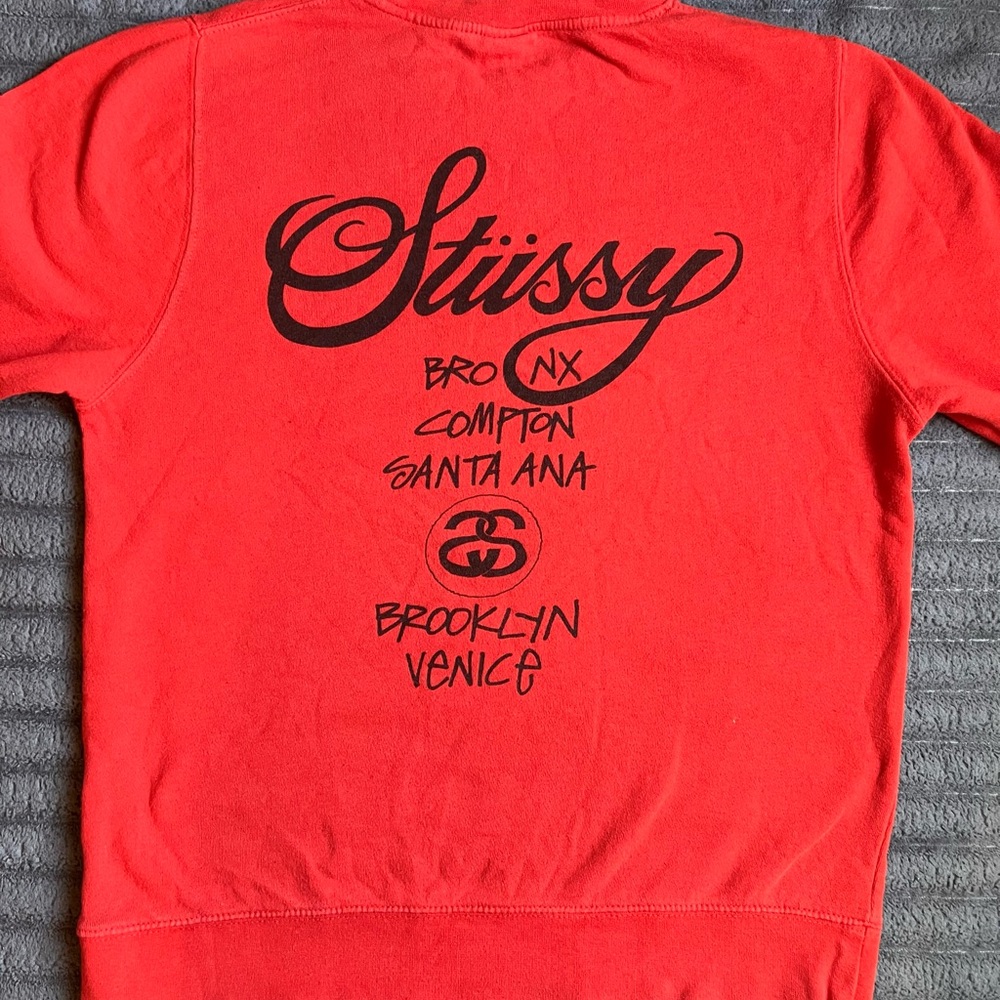 Stussy Small Orange-ish Red World Tour Unisex Crewneck Sweatshirt - Picture 2 of 3